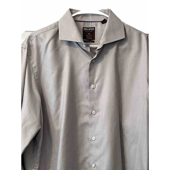 Proper Shirtings Dress Shirt Mens 17.5 34-35 2 ply Cotton Wrinkle Free Gray - Picture 2 of 3
